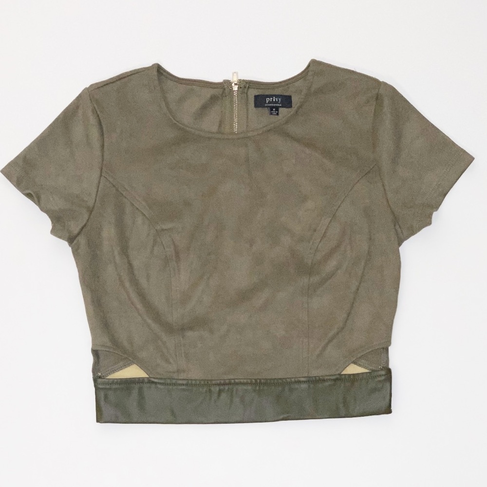 Olive Green Sude Crop Top - M